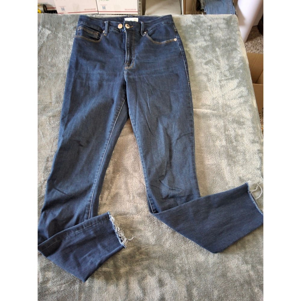 Good American Good Legs Skinny Jeans Dark Wash Raw Hem Size 6/28 GWRH873T